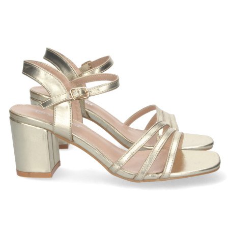 Sandalias doradas de tacón bajo pala de tiras mujer
