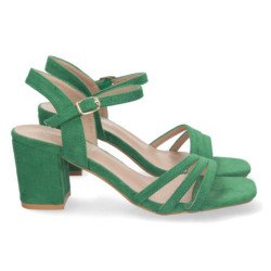 Sandalias de tacón bajo pala de tiras mujer color verde