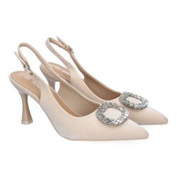 Zapatos tacón cómodo fiesta para mujer color beige YG738