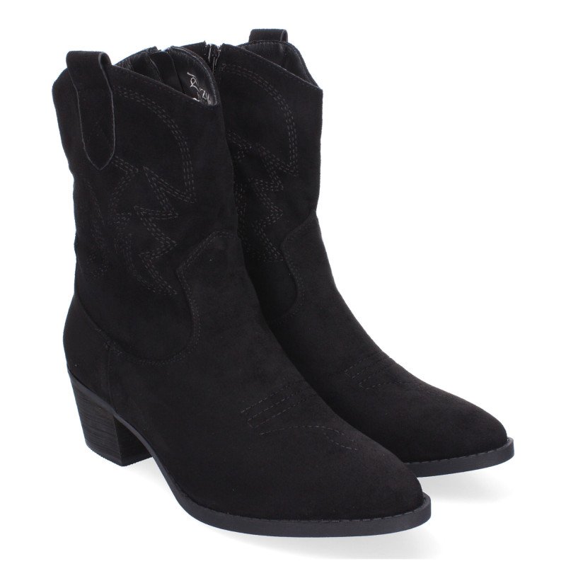 Botines camperos para mujer tacón medio cómodo color negro YG803