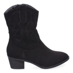 Botines camperos para mujer tacón medio cómodo color negro YG803
