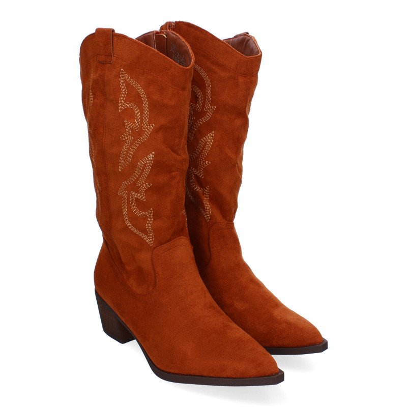 Botas camperas tacón medio estilo cowboy para mujer color camel YG810