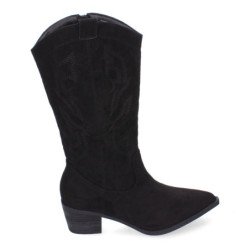 Botas camperas para mujer bordada tacón bajo cómodo negro YG810