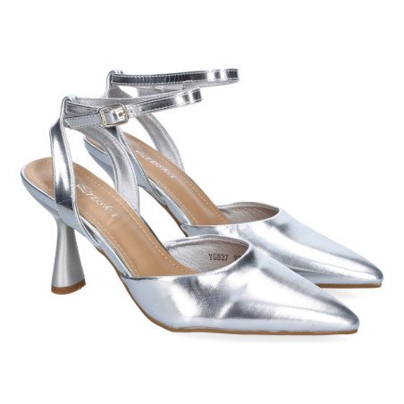 Zapatos plateados de vestir tacón medio salón para mujer YG827