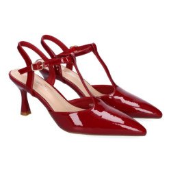 Zapatos de vestir tacón fino para mujer charol color burdeos YG852