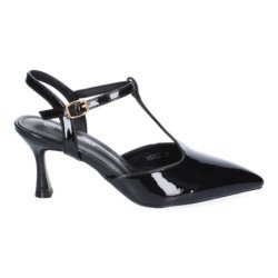 Zapatos de vestir tacón fino para mujer charol color negro YG852