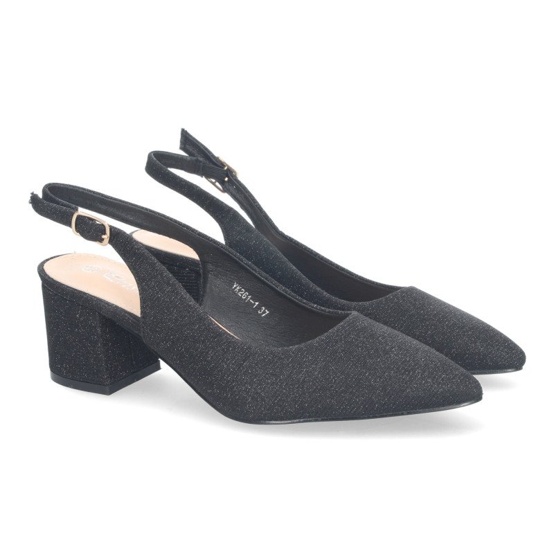Zapatos de tacón bajo cómodo para fiesta mujer color negro YK261