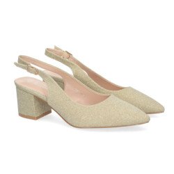 Zapatos dorados de tacón bajo cómodo para fiesta mujer YK261