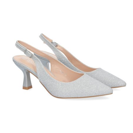 Zapatos plateados de tacón bajo cómodo para fiesta mujer YK263