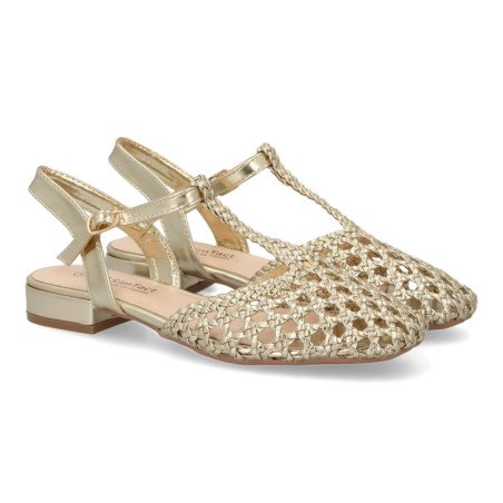 Sandalias doradas planas trenzadas para mujer YX35