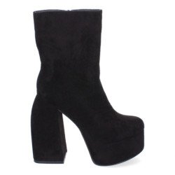 Botines de tacón y plataforma tejido elastico para muer color negro YZ22-15