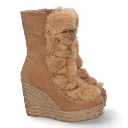 Botas de cuña en yute y pelo estilo australianas mujer color marron