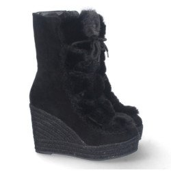 Botas de cuña en yute y pelo estilo australianas mujer color negro