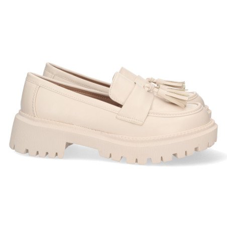 Mocasínes beige cómodos suela track y borlas para mujer YZ23-10