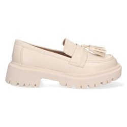 Mocasínes beige cómodos suela track y borlas para mujer YZ23-10