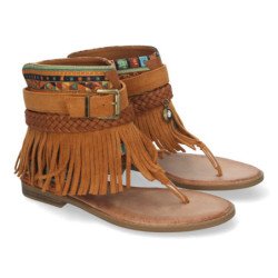 Sandalias planas esclavas con flecos para mujer color color camel YZ23-111