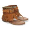 Sandalias planas esclavas con flecos para mujer color color camel YZ23-111