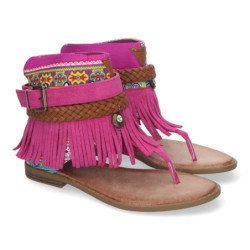 Sandalias planas esclavas con flecos para mujer color fucsia YZ23-111