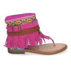 Sandalias planas esclavas con flecos para mujer color fucsia YZ23-111