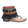 Sandalias planas esclavas con flecos para mujer color negro YZ23-111
