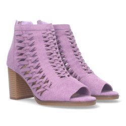 Botín de tacon para mujer con tiras trenzadas de punta abierta