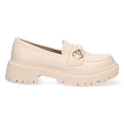 Mocasines cómodos suela track con cadena mujer beige YZ23-12