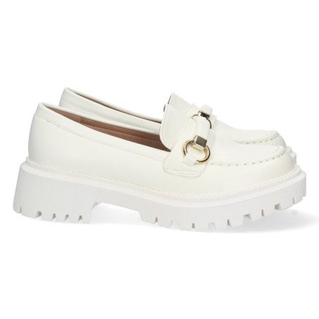 Mocasines cómodos suela track con cadena mujer blanco YZ23-12