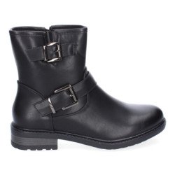 Botines estilo motero hebilla tacón bajo para mujer color negro YZ24-001