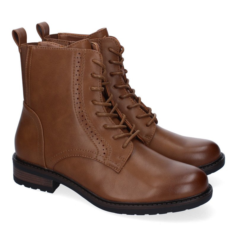 Botines estilo militar tacón bajo para mujer color marrón YZ24-003