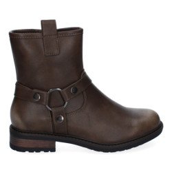 Botines estilo motero tacón bajo para mujer color café YZ24-005