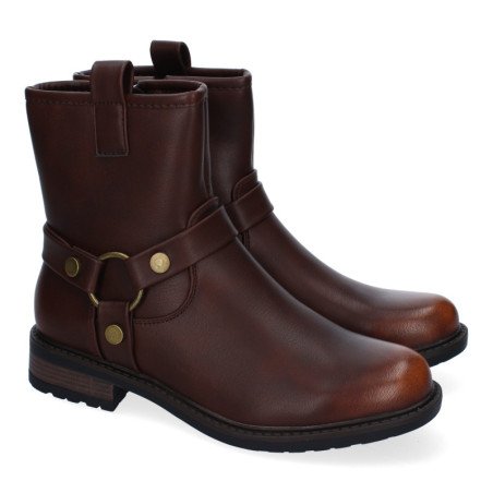 Botines estilo motero tacón bajo para mujer color marrón YZ24-005