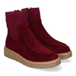 Botines planos cómodos tejido elastico para mujer color burdeos YZ24-018