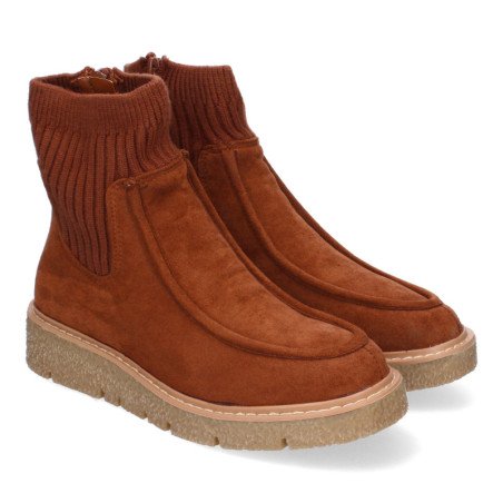Botines planos cómodos tejido elastico para mujer color camel YZ24-018