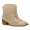 Botines tacón medio estilo campero para mujer calados color beige YZ24-105