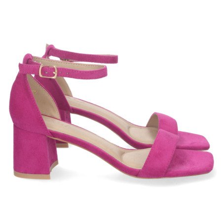 Sandalias de tacón bajo hebilla mujer color lila