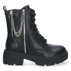 Botin militar negro con cordones y cremallera detalle cadena mujer