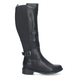 Botas altas negras de tacón bajo correa y hebilla para mujer ZS-92