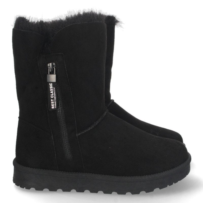 Botas australianas forradas en pelo y cremallera mujer color negro