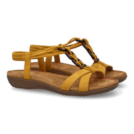 Sandalias planas comodas para mujer adornos color amarillo AF-5261