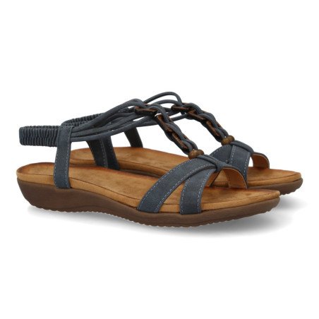 Sandalias planas comodas para mujer adornos color azul AF-5261