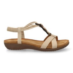 Sandalias planas comodas para mujer adornos color beige AF-5261