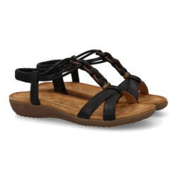Sandalias planas comodas para mujer adornos color negro AF-5261