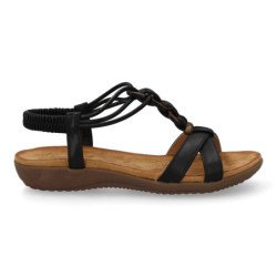 Sandalias planas comodas para mujer adornos color negro AF-5261