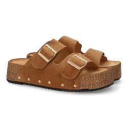 Sandalias de plataformas anatomicas para mujer color camel L-5323
