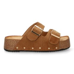 Sandalias de plataformas anatomicas para mujer color camel L-5323