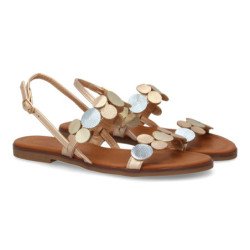 Sandalias planas comodas para mujer color champan W-5289