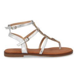 Sandalias plateadas planas comodas para mujer W-5290