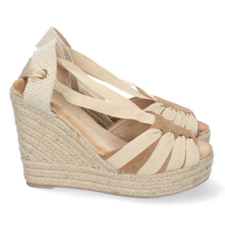 Sandalia de cuña alta mujer color camel