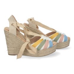 Sandalia cuña alta en yute lazos para mujer multicolor 1A-1561