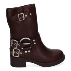 Botines planos moteros biker para mujer color marrón 2403